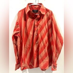Rodelli Uomo Vintage Style Orange Stripe Big Collar Button Up Long Shirt Mens-XL